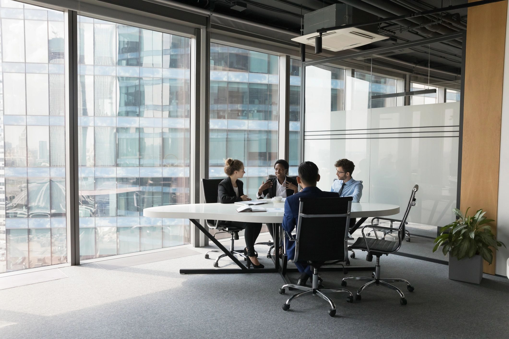Professional IT consultant meeting with clients